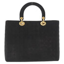 Christian Dior Lady Dior Canage Hand Bag Nylon Black Gold Auth ep12805-3