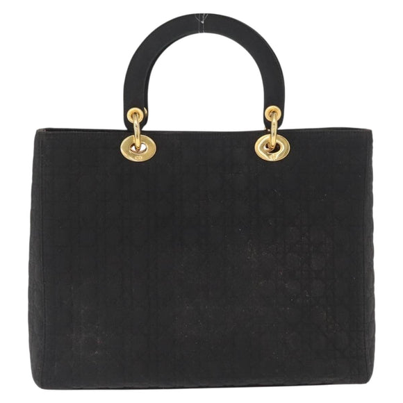 Christian Dior Lady Dior Canage Hand Bag Nylon Black Gold Auth ep12805