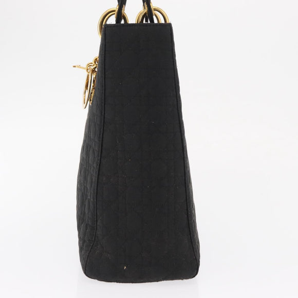 Christian Dior Lady Dior Canage Hand Bag Nylon Black Gold Auth ep12805