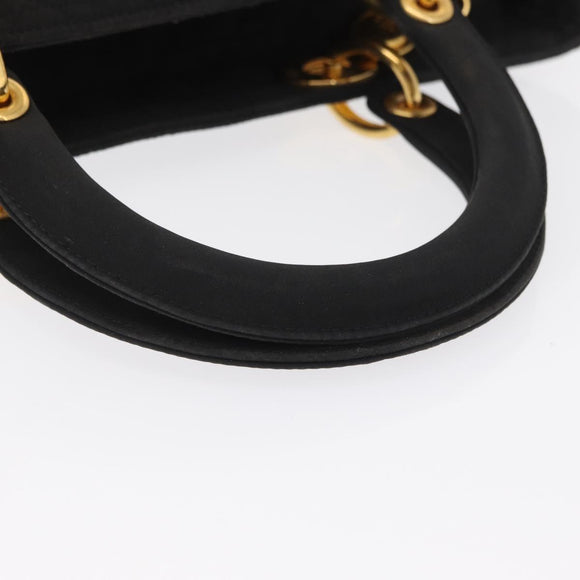 Christian Dior Lady Dior Canage Hand Bag Nylon Black Gold Auth ep12805