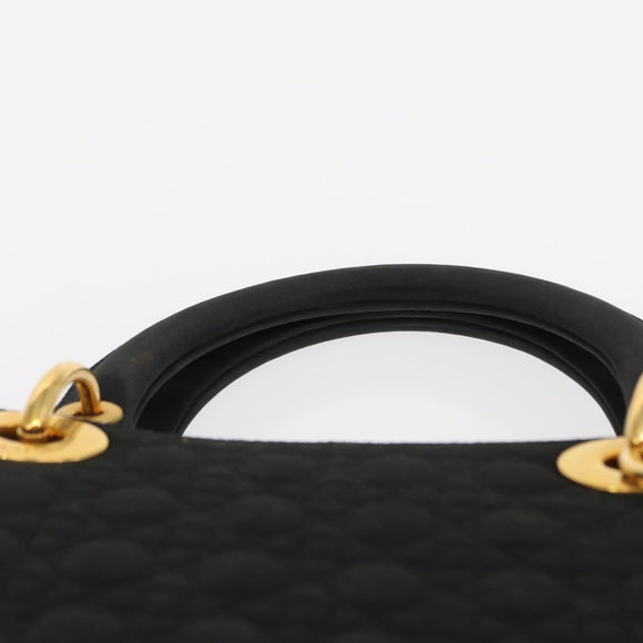 Christian Dior Lady Dior Canage Hand Bag Nylon Black Gold Auth ep12805