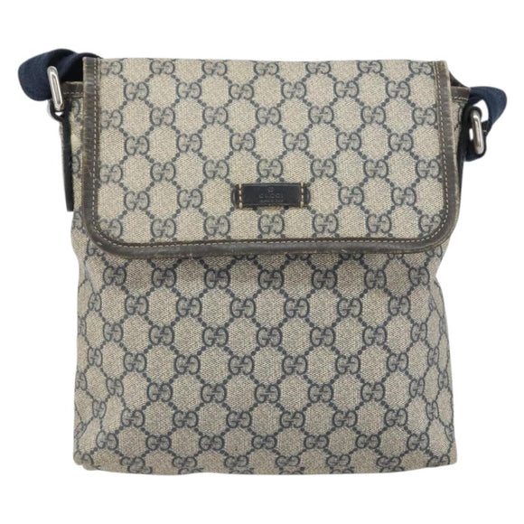 GUCCI GG Supreme Shoulder Bag PVC Navy Silver 223666 Auth ep12815