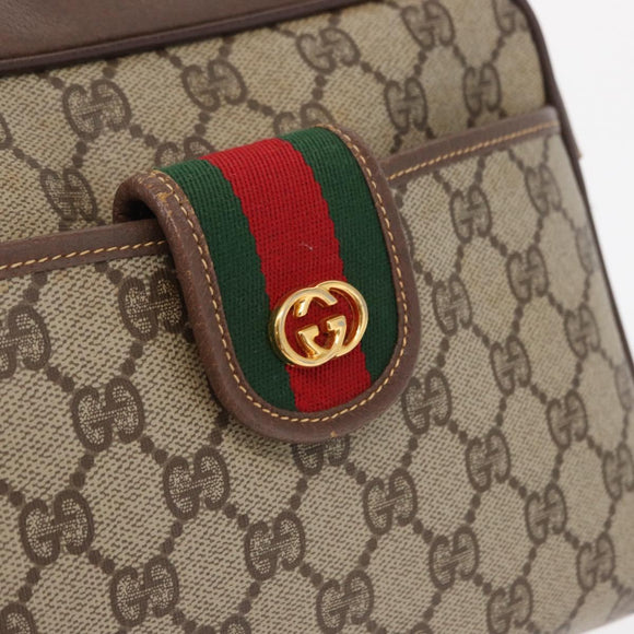 GUCCI GG Supreme Shoulder Bag PVC Beige Gold Auth ep12819