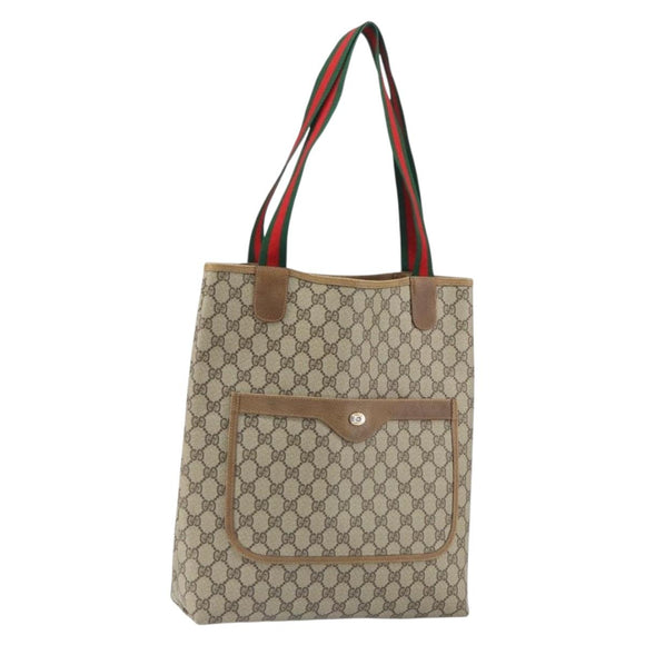 GUCCI GG Supreme Web Sherry Line Tote Bag PVC Beige 39 02 003 Auth ep12822