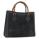 GUCCI Bamboo Hand Bag Suede Navy Gold 002 1096 0260 Auth ep12825-1