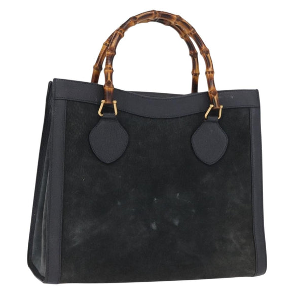GUCCI Bamboo Hand Bag Suede Navy Gold 002 1096 0260 Auth ep12825