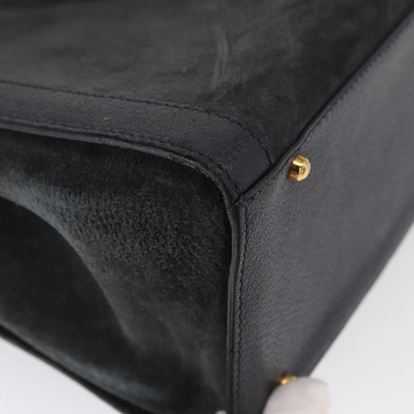 GUCCI Bamboo Hand Bag Suede Navy Gold 002 1096 0260 Auth ep12825