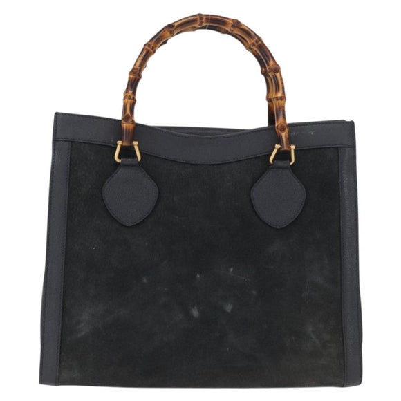 GUCCI Bamboo Hand Bag Suede Navy Gold 002 1096 0260 Auth ep12825