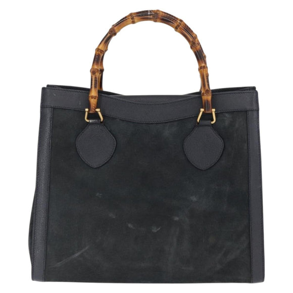 GUCCI Bamboo Hand Bag Suede Navy Gold 002 1096 0260 Auth ep12825
