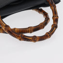 GUCCI Bamboo Hand Bag Suede Navy Gold 002 1096 0260 Auth ep12825-7