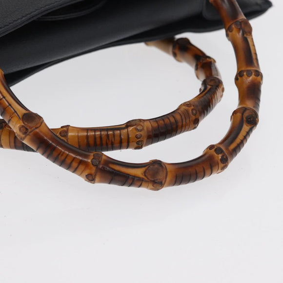 GUCCI Bamboo Hand Bag Suede Navy Gold 002 1096 0260 Auth ep12825