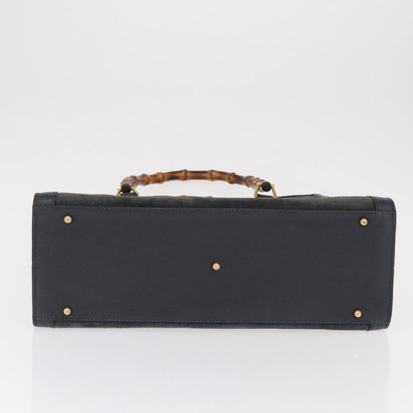 GUCCI Bamboo Hand Bag Suede Navy Gold 002 1096 0260 Auth ep12825