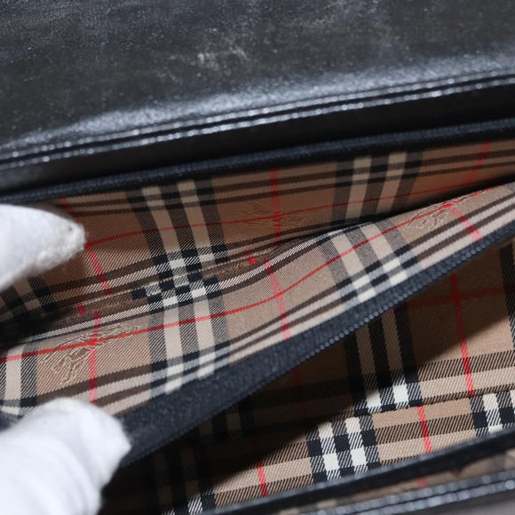 Burberrys Hand Bag Leather Black Silver Auth ep12833