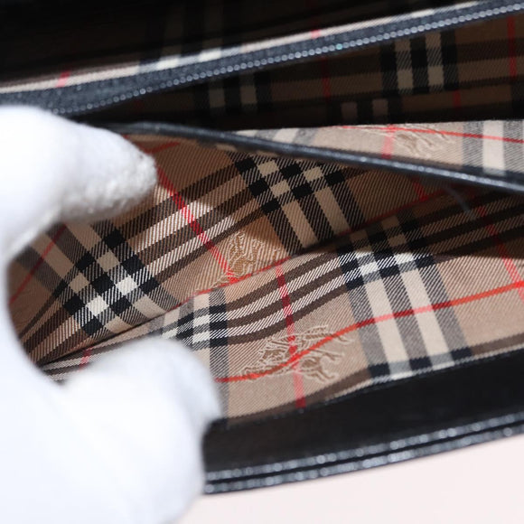 Burberrys Hand Bag Leather Black Silver Auth ep12833