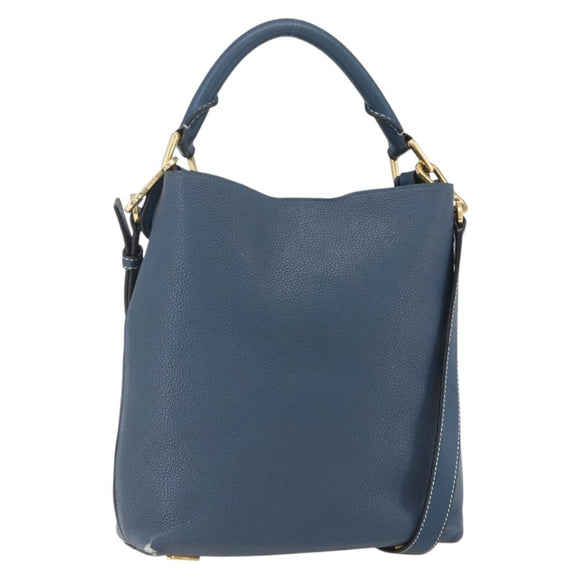 LOEWE Shoulder Bag Leather Blue Gold Auth ep12843