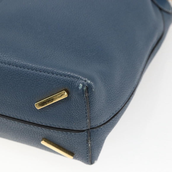 LOEWE Shoulder Bag Leather Blue Gold Auth ep12843