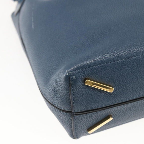 LOEWE Shoulder Bag Leather Blue Gold Auth ep12843