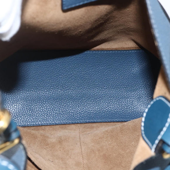 LOEWE Shoulder Bag Leather Blue Gold Auth ep12843