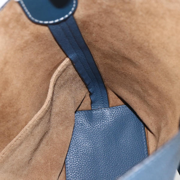 LOEWE Shoulder Bag Leather Blue Gold Auth ep12843