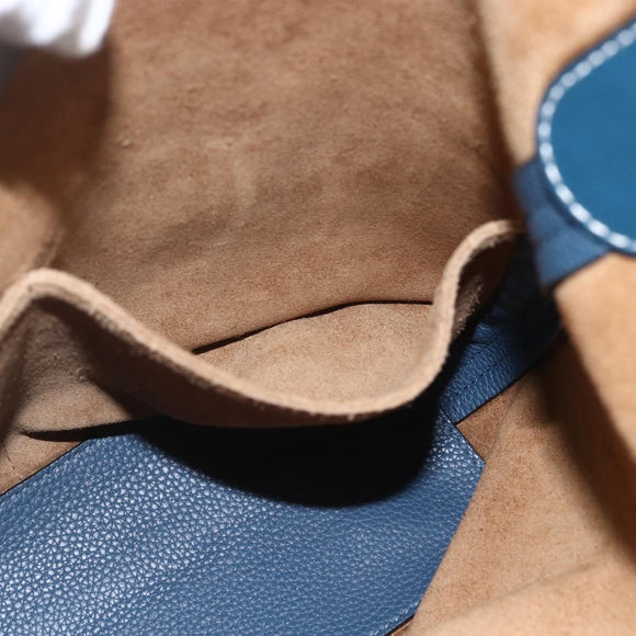 LOEWE Shoulder Bag Leather Blue Gold Auth ep12843