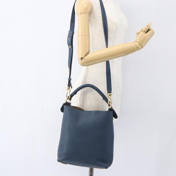 LOEWE Shoulder Bag Leather Blue Gold Auth ep12843