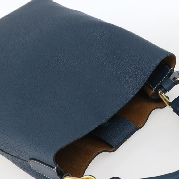 LOEWE Shoulder Bag Leather Blue Gold Auth ep12843