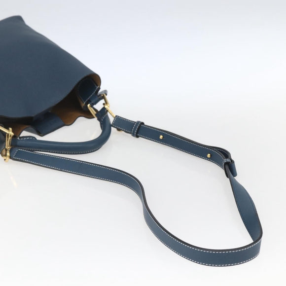 LOEWE Shoulder Bag Leather Blue Gold Auth ep12843