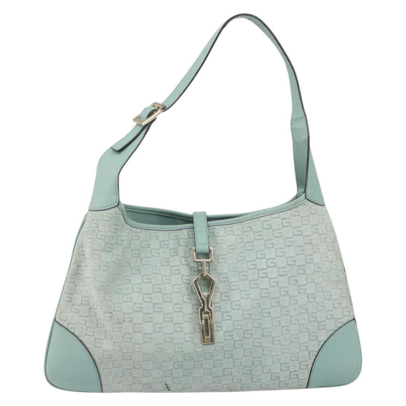 GUCCI Shoulder Bag Suede Light Blue Gold 001 4057 Auth ep12851