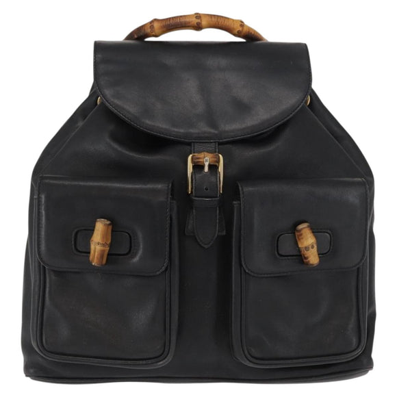 GUCCI Bamboo Backpack Leather Black Gold 003 2058 0016 Auth ep12855
