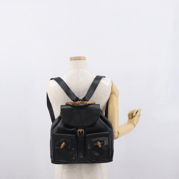 GUCCI Bamboo Backpack Leather Black Gold 003 2058 0016 Auth ep12855