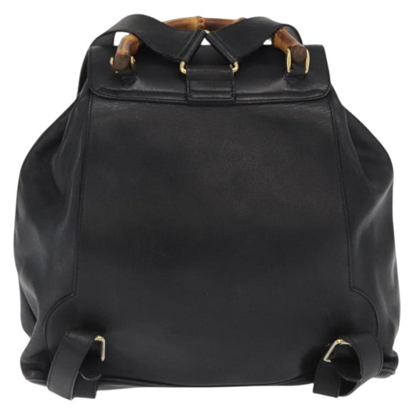 GUCCI Bamboo Backpack Leather Black Gold 003 2058 0016 Auth ep12855