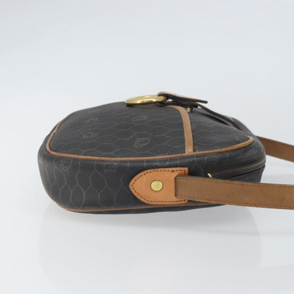 Christian Dior Honeycomb Canvas Shoulder Bag PVC Black Gold Auth ep12856