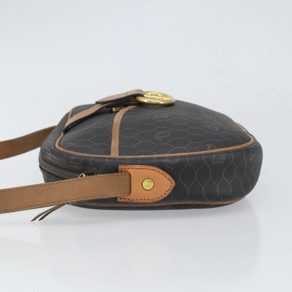 Christian Dior Honeycomb Canvas Shoulder Bag PVC Black Gold Auth ep12856