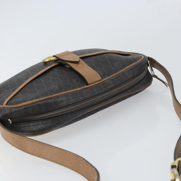 Christian Dior Honeycomb Canvas Shoulder Bag PVC Black Gold Auth ep12856