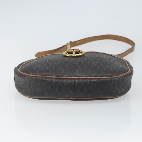 Christian Dior Honeycomb Canvas Shoulder Bag PVC Black Gold Auth ep12856