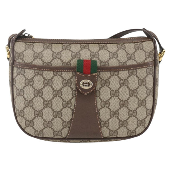 GUCCI GG Supreme Web Sherry Line Bag PVC Beige Gold 89 02 032 Auth ep12857