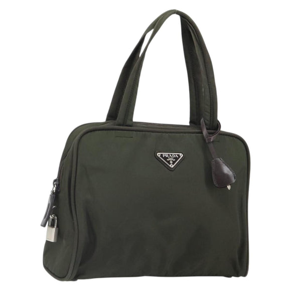 PRADA Hand Bag Nylon Khaki Silver Auth ep12862