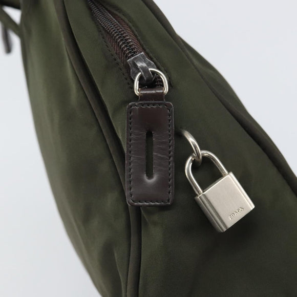 PRADA Hand Bag Nylon Khaki Silver Auth ep12862