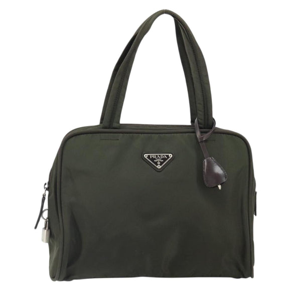 PRADA Hand Bag Nylon Khaki Silver Auth ep12862