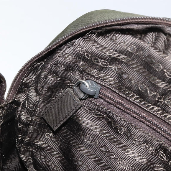 PRADA Hand Bag Nylon Khaki Silver Auth ep12862