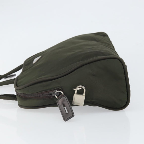 PRADA Hand Bag Nylon Khaki Silver Auth ep12862