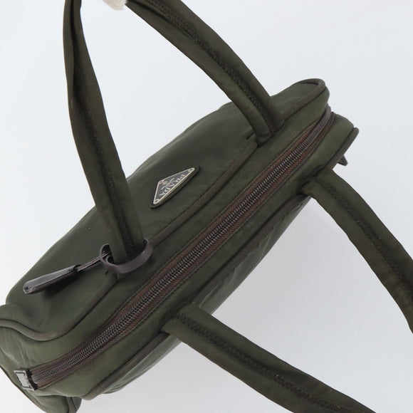 PRADA Hand Bag Nylon Khaki Silver Auth ep12862