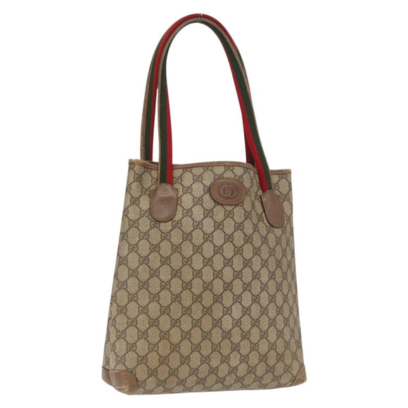 GUCCI GG Canvas Web Sherry Line Tote Bag PVC Beige 58 02 4889 Auth ep12863
