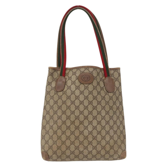 GUCCI GG Canvas Web Sherry Line Tote Bag PVC Beige 58 02 4889 Auth ep12863