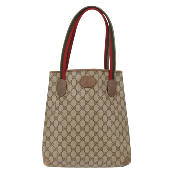 GUCCI GG Canvas Web Sherry Line Tote Bag PVC Beige 58 02 4889 Auth ep12863