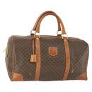 CELINE Macadam Canvas Boston Bag PVC Leather Brown Gold Auth ep12869-1