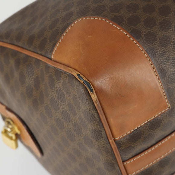 CELINE Macadam Canvas Boston Bag PVC Leather Brown Gold Auth ep12869