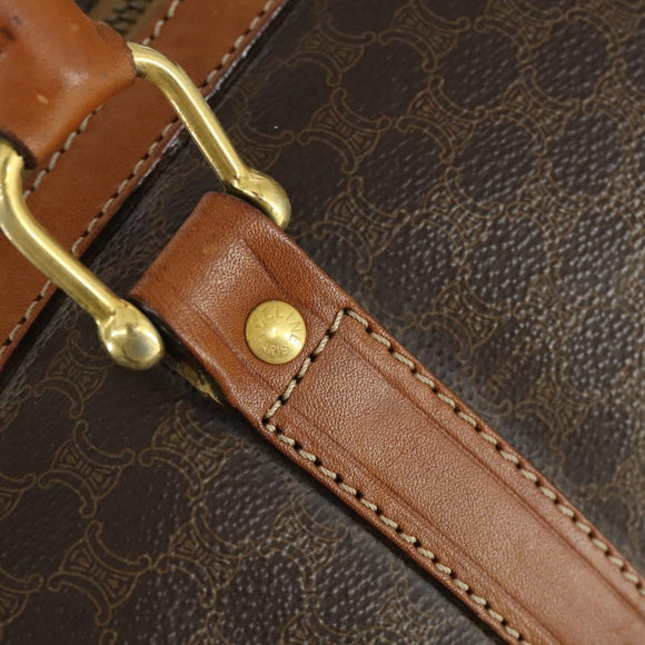 CELINE Macadam Canvas Boston Bag PVC Leather Brown Gold Auth ep12869