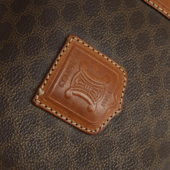 CELINE Macadam Canvas Boston Bag PVC Leather Brown Gold Auth ep12869