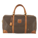 CELINE Macadam Canvas Boston Bag PVC Leather Brown Gold Auth ep12869-13